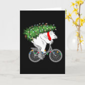かわいいクマが自転車用クリスマスツリーのプレゼントを運ぶ カード (黄色い花)