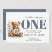 かわいいクマが誕生日パーティーを一周 招待状 (正面/裏面)