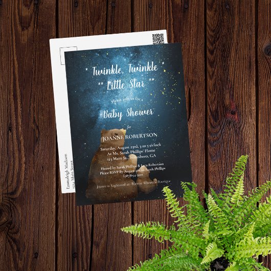 かわいいクマきらめく小さな星の赤ちゃんシャワー ポストカード