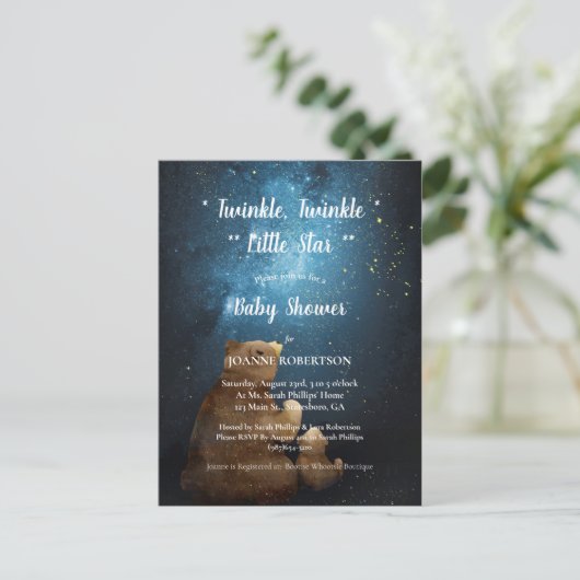 かわいいクマきらめく小さな星の赤ちゃんシャワー ポストカード (スタンド正面)