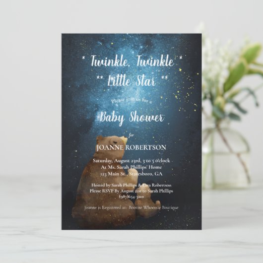 かわいいクマきらめく小さな星の赤ちゃんシャワー 招待状 (スタンド正面)