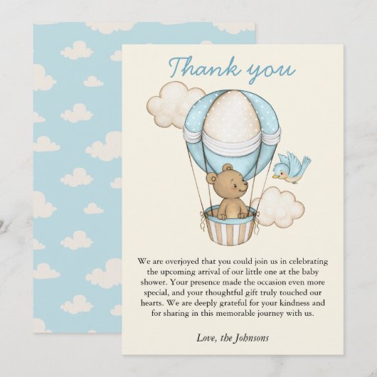 かわいいクマこんにちは小さな1つの赤ちゃんシャワー サンキューカード (正面/裏面)