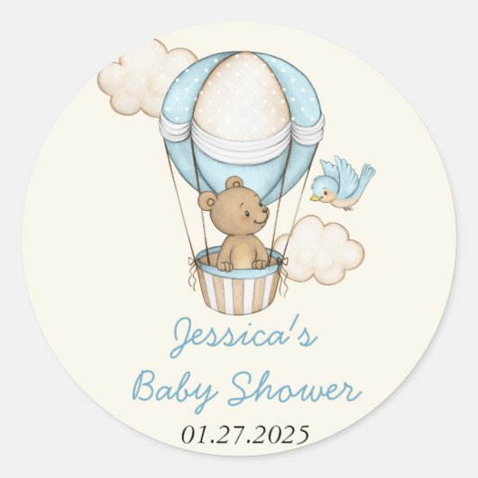 かわいいクマこんにちは小さな1つの赤ちゃんシャワー ラウンドシール (正面)
