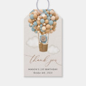 かわいいクマさん、青い風船、初めての誕生日 ギフトタグ (正面)