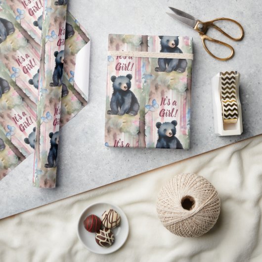 かわいいクマその女の子ベビーシャワー ラッピングペーパー (クラフト)