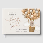 かわいいクマちゃん、ベージュの風船、初めての誕生日 ゲストブック (正面)