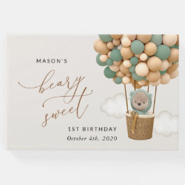 かわいいクマちゃん、緑の風船、初めての誕生日 ゲストブック