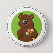 かわいいクマとアイスクリームコーンおもしろい 缶バッジ (正面)