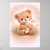 かわいいクマとウサギのニュートラルなベビー部屋イラスト ポスター (正面)