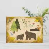 かわいいクマとウッドランド動物の誕生日 招待状 (スタンド正面)