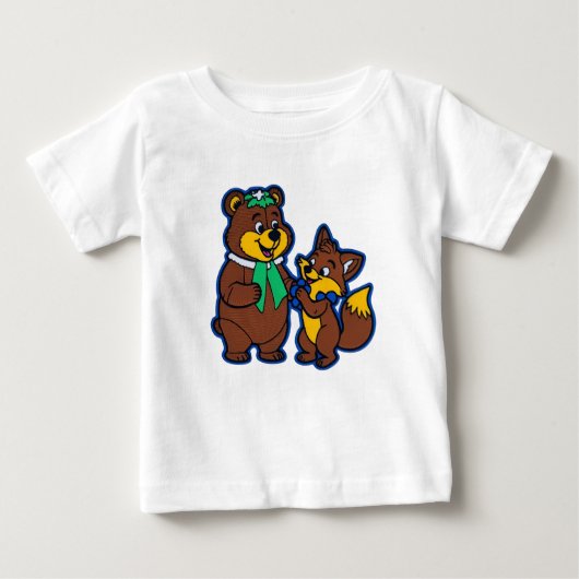 かわいいクマとキツネ漫画の友だちTシャツ ベビーTシャツ (正面)