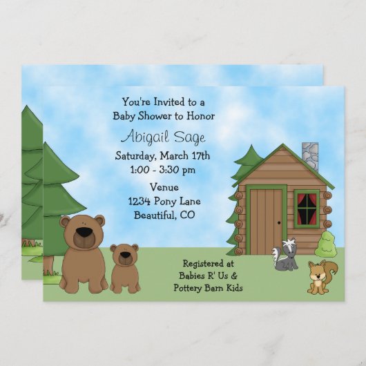 かわいいクマとキャビン赤ちゃんシャワー招待状 招待状 (正面/裏面)