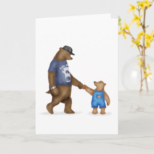 かわいいクマとクマの空白のカード カード (黄色い花)