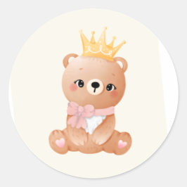 かわいいクマとクラウンクラシックラウンドステッカー ラウンドシール