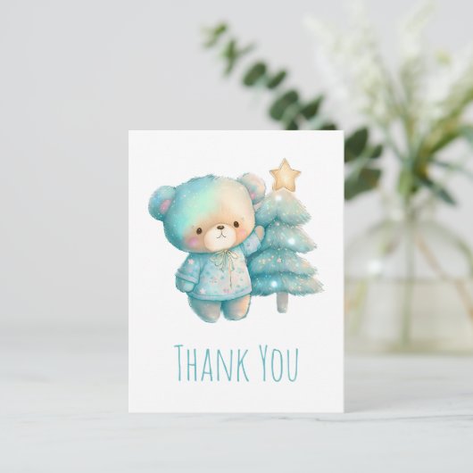かわいいクマとクリスマスツリーありがとう ポストカード (スタンド正面)