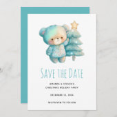 かわいいクマとクリスマスツリーのクリスマス セーブザデート (正面/裏面)