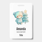 かわいいクマとクリスマスツリーのホリデー バッジ (裏面)