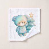 かわいいクマとクリスマスツリーホリデーパターン バスタオルセット (ウォッシュタオル)