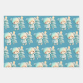 かわいいクマとクリスマスツリーホリデーパターン ラッピングペーパーシート (正面2)