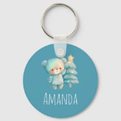 かわいいクマとクリスマスツリーホリデー キーホルダー (正面)