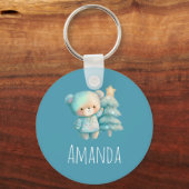 かわいいクマとクリスマスツリーホリデー キーホルダー (正面)