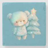 かわいいクマとクリスマスツリーホリデー ストーンコースター (正面)