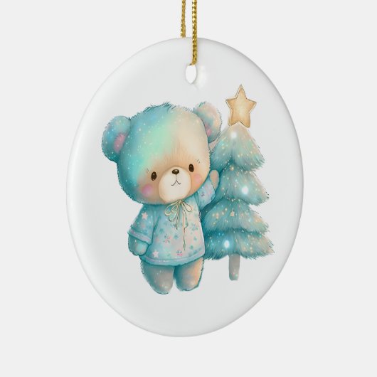 かわいいクマとクリスマスツリーホリデー セラミックオーナメント (右)