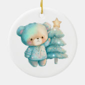 かわいいクマとクリスマスツリーホリデー セラミックオーナメント (裏面)