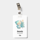 かわいいクマとクリスマスツリーホリデー バッジ (クリップ付き裏面)