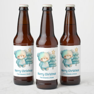 かわいいクマとクリスマスツリーホリデー ビールラベル