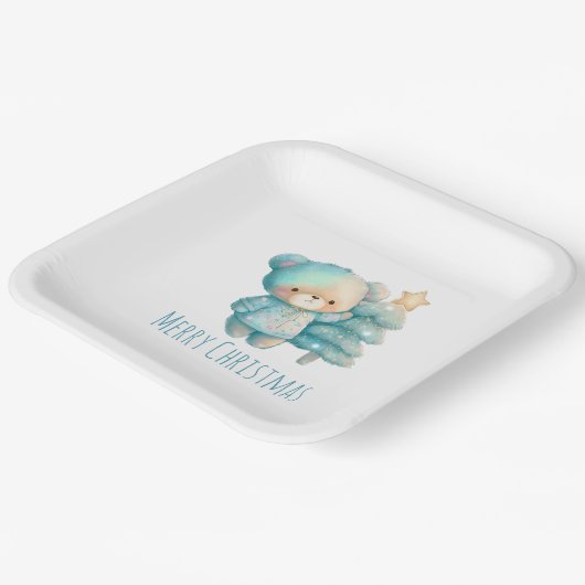 かわいいクマとクリスマスツリーホリデー ペーパープレート (傾斜あり)