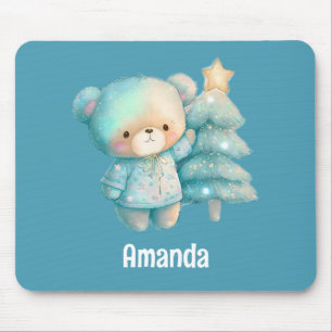 かわいいクマとクリスマスツリーホリデー マウスパッド