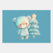 かわいいクマとクリスマスツリーホリデー ラッピングペーパーシート (正面2)