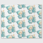 かわいいクマとクリスマスツリーホリデー ラッピングペーパー (フラット)