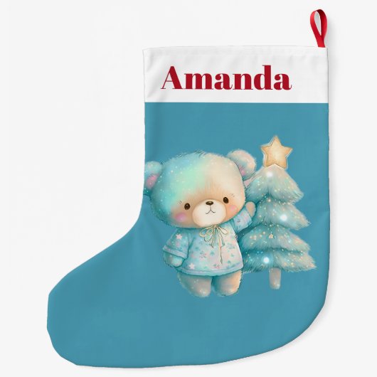 かわいいクマとクリスマスツリーホリデー ラージクリスマスストッキング (裏面)