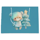 かわいいクマとクリスマスツリーホリデー ラージペーパーバッグ (正面)