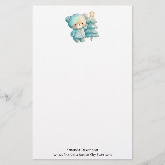 かわいいクマとクリスマスツリーホリデー 便箋 (正面)