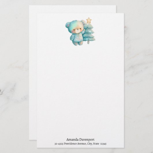 かわいいクマとクリスマスツリーホリデー 便箋 (正面/裏面)