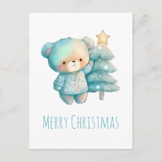 かわいいクマとクリスマスツリー シーズンポストカード (正面)