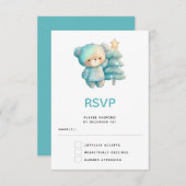 かわいいクマとクリスマスツリー 出欠カード (正面/裏面)