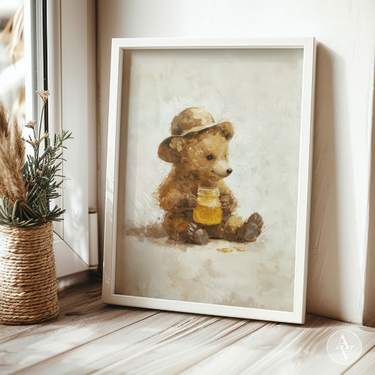 かわいいクマとハニージャーイラストレーション ポスター