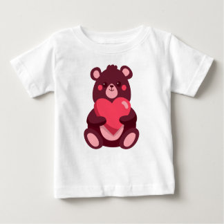 かわいいクマとハート ベビーTシャツ