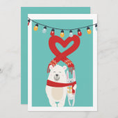 かわいいクマとバニーパーソナライズされたクリスマス シーズンカード (正面/裏面)