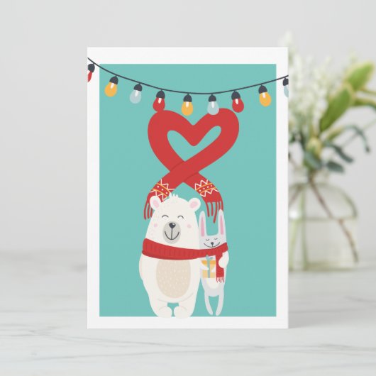 かわいいクマとバニーパーソナライズされたクリスマス シーズンカード (スタンド正面)