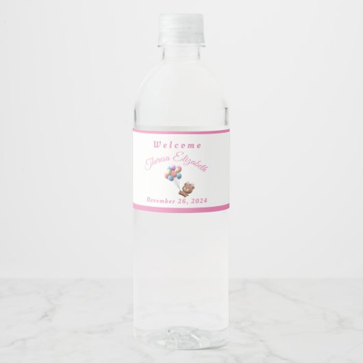 かわいいクマとバルーンの女の子 ペットボトルラベル (正面)