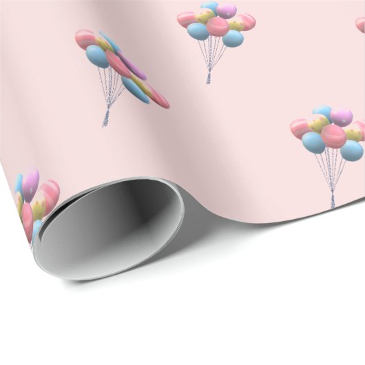 かわいいクマとバルーンの女の子 ラッピングペーパー (ロールコーナー)