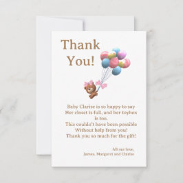 かわいいクマとバルーンテーマフラットサンキューカード サンキューカード