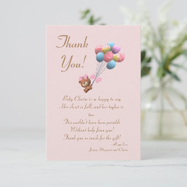 かわいいクマとバルーンテーマフラットサンキューカード サンキューカード