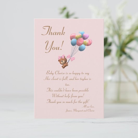 かわいいクマとバルーンテーマフラットサンキューカード サンキューカード