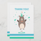 かわいいクマとバルーン誕生日ありがとう サンキューカード (正面/裏面)